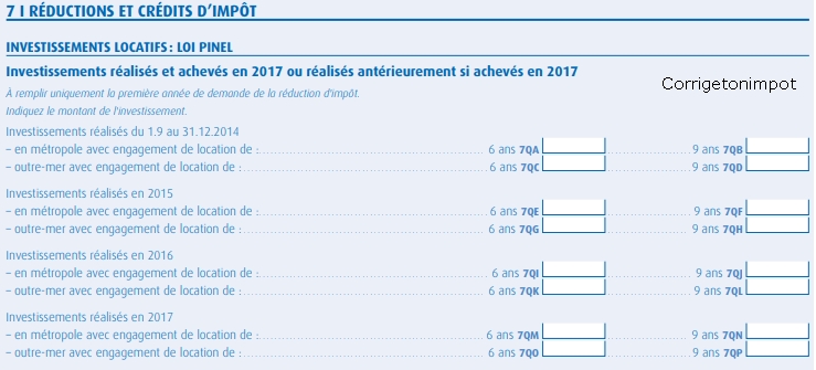 déclaration d'impôt 2042C où on indique le montant de l'investissement Pinel avec l'engagement de 6 ou 9 ans.