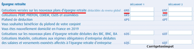 Déclaration d'impôt pour les plan épargne retraite individuel Perin